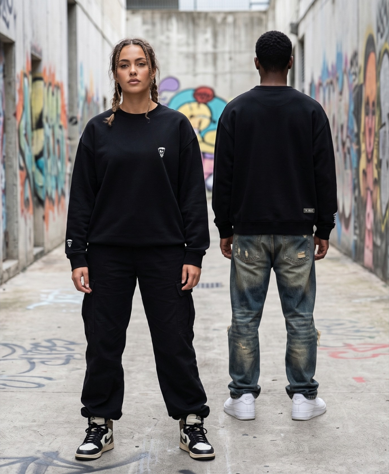 Nothing But Comfort Oversized French Terry Crew Neck - Black